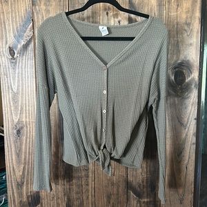 Women’s waffle button up tie top
